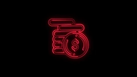 Animated stack of coins with dollar sign glowing red neon on black backgrou.. Stock Footage 345549459
