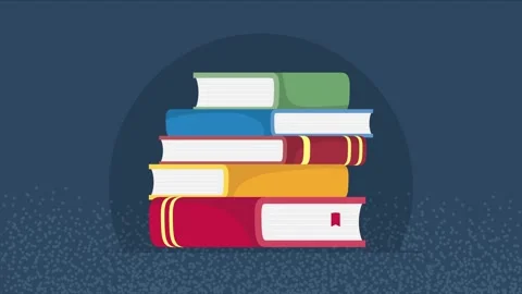 Animated stack of colorful books appearing in sequence on a dark blue backg.. Stock-Footage 339054966