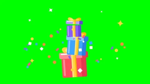 Animated Stack of Colorful Gift Boxes with Confetti on Green Screen Stock Footage 348191890