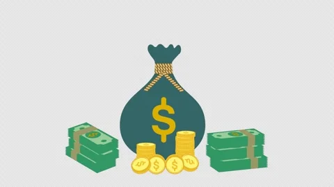 Animated stack of money cash dollar, golden coins, money bag on alpha Stock Footage 273722485