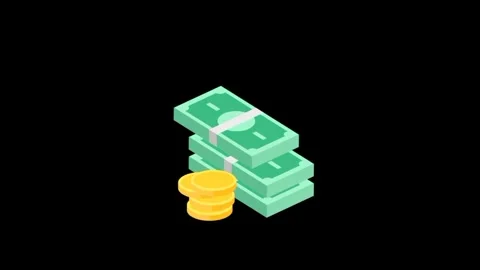 Animated Stack of US Dollars and Coins on Black Background – 3D Finance Vidéo 296845598