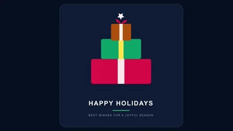 Animated stacked gift boxes Christmas tree Happy Holidays greeting 4K Stock Footage 340258250
