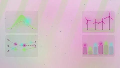 Animated statistical graphs and wind turbines on pink background Stock-Footage 348169672