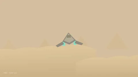 Animated stealth jet flying over desert landscape in 4K Stock Footage 345548430