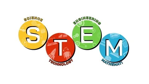 Animated stem education concept with colorful circles representing science .. Stock Footage 334119711