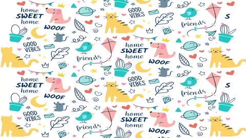 Animated Stickers and Doodles Background. Pattern Animated Background Stock Footage 305164536