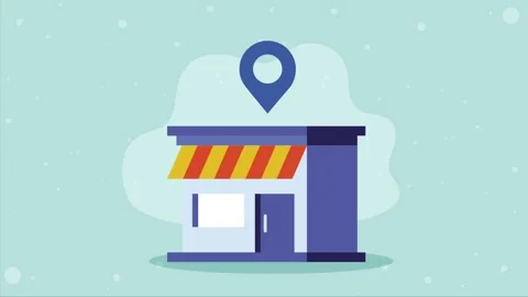 Animated store facade with location pin appearing above it, representing lo.. Stock-Footage 339069288