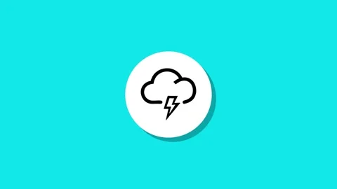 Animated storm cloud with lightning bolt icon appearing on a plain turquois.. Stock Footage 329272679