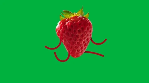 Animated strawberry and raspberry characters dancing together on green Stock Footage 308866971
