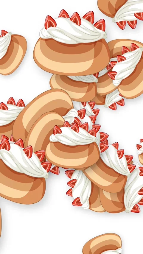 Animated Strawberry Cream Pastries Falling on a White Background Stock Footage 344931353