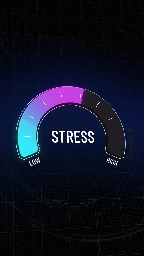 Animated stress level gauge, scale meter moves from safe low to critical high Stock Footage 314280903