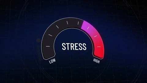 Animated stress level indicator, digital gauge moving from critical high Stock Footage 312292594