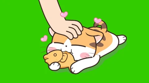 Animated Stroking a Cat Eating Fish Treats Green Screen Stock Footage 282782742