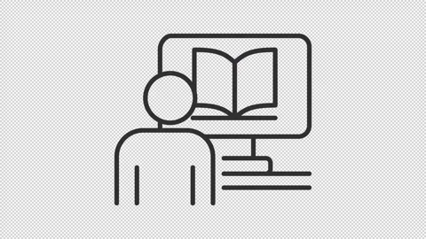 Animated student reading book on computer line icon Stock Footage 340288117