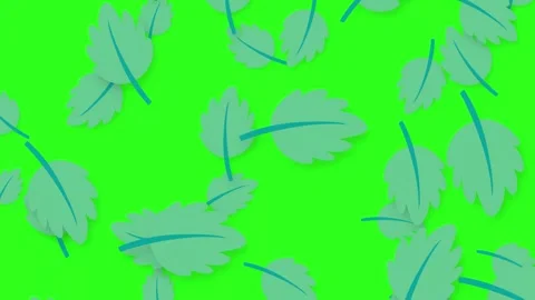 Animated Stylized Green Leaves Falling Against a Bright Green Background Stock Footage 345800480
