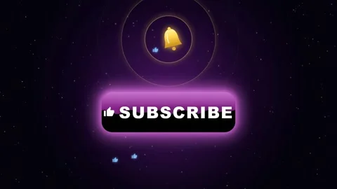 Animated Subscribe Button with Notification Bell and Like Icons on Dark Neon Stock Footage 344773972