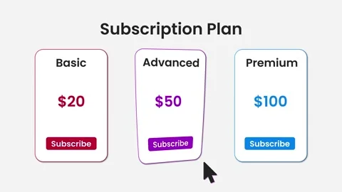 Animated Subscription Plan Options - Basic, Advanced, Premium. UI Design. 4K Stock Footage 276611947