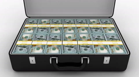Animated Suitcase with Stacks of New 100 Dollars Stock Footage 45363920