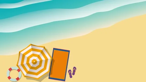 Animated summer background. Beach and sea with umbrella and waves of sea,  ae Stock Footage 154638170