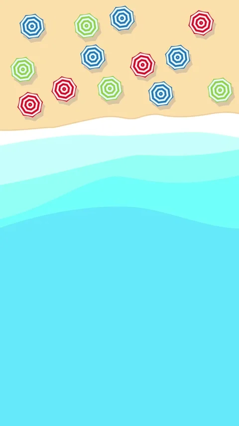 Animated summer background. Free beach and sea with umbrella and waves of sea Stock Footage 283534236