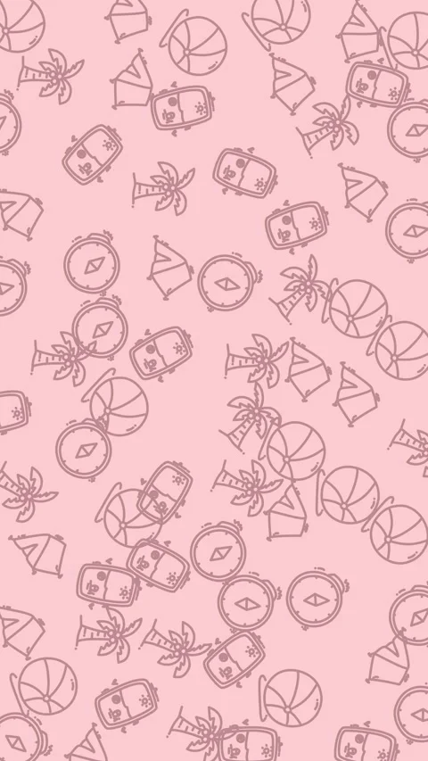 Animated summer holiday pattern with floating travel icons on pink Stock-Footage 347011176