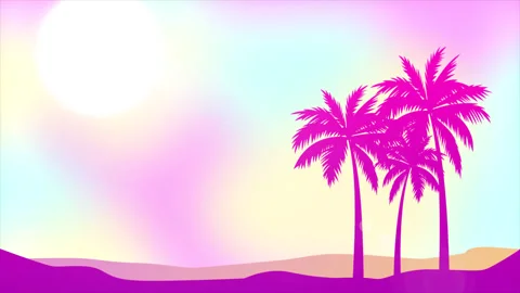 Animated summer tropical background. absctract sky, palm trees on the beach Stock Footage 146472568