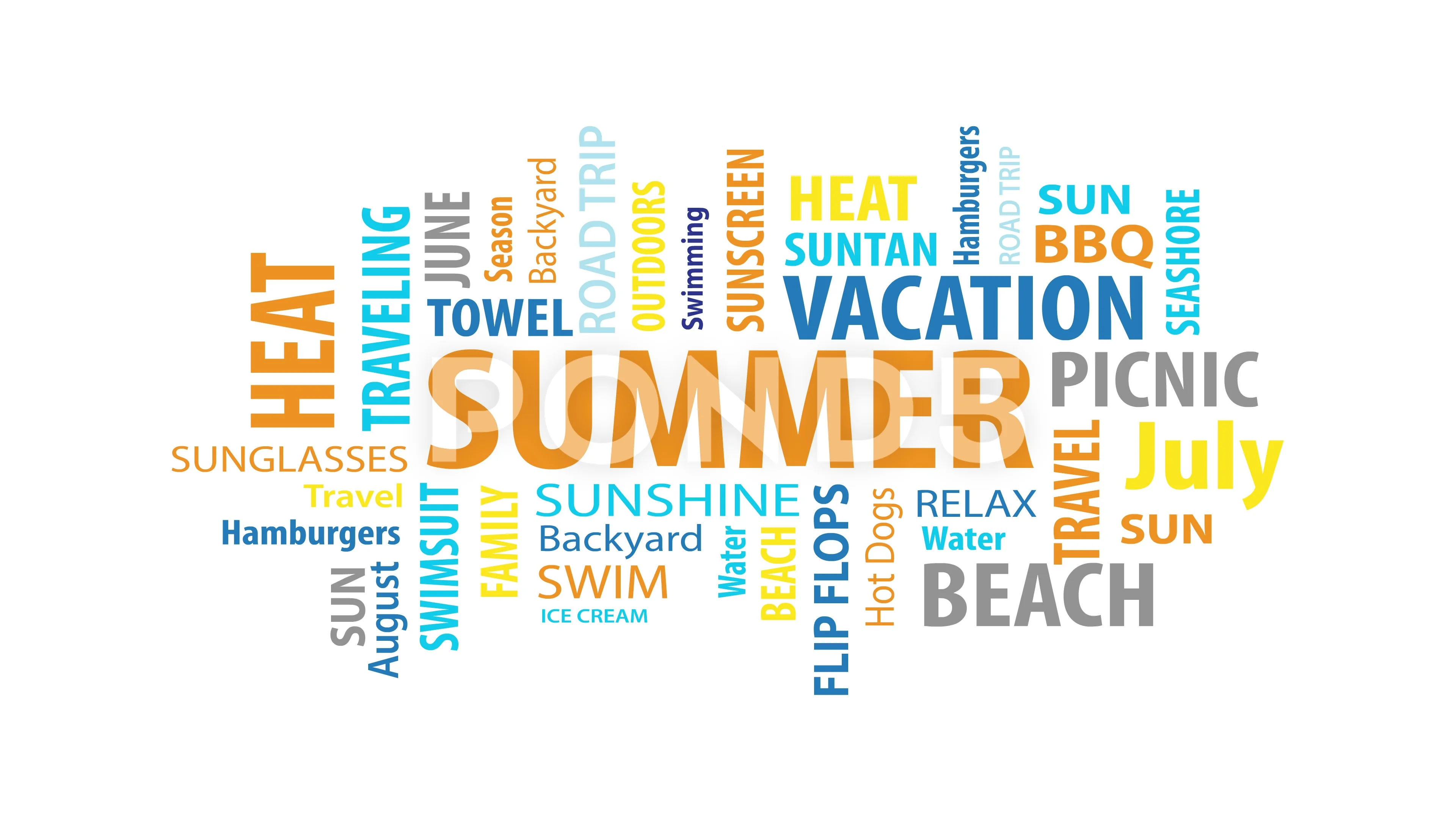 Animated Summer Word Cloud on a White Ba, Stock Video