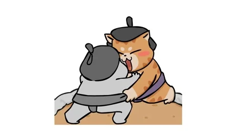 Animated Sumo Cat Fighting - White Background Stock Footage 282777181