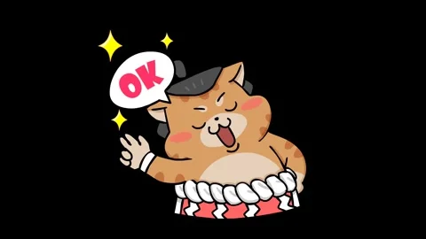 Animated Sumo Cat Saying 'OK' - Transparent Background Stock Footage 282777162