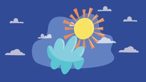 Animated sun and clouds scene with a vibrant blue background. Stock Footage 339211385