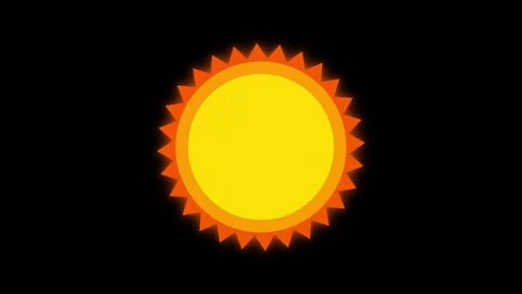 Animated sun graphic with glowing rays on black background Stock Footage 345013799