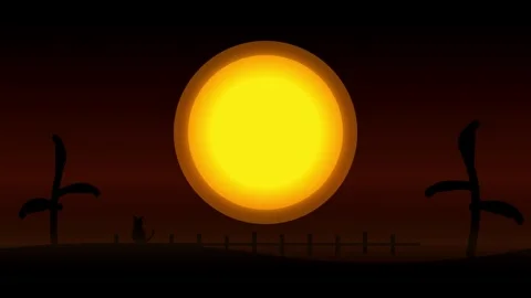 Animated sun setting over landscape with plants Stock Footage 345548806