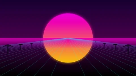 Animated Sunrise Over Neon Grid Landscape Vídeo Stock 344512282