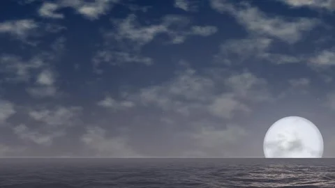 Animated Sunrise Over Ocean with Lightning Bolts and Moving Clouds Stock Footage 346435307