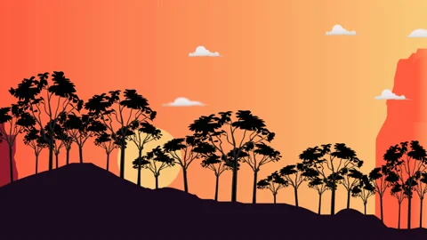 Animated  sunset scene with clouds passing. on Forest Landscape,animated Stock-Footage 157563041