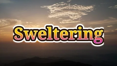 Animated sweltering text overlaying hazy mountain sunrise landscape background Stock Footage 343816642