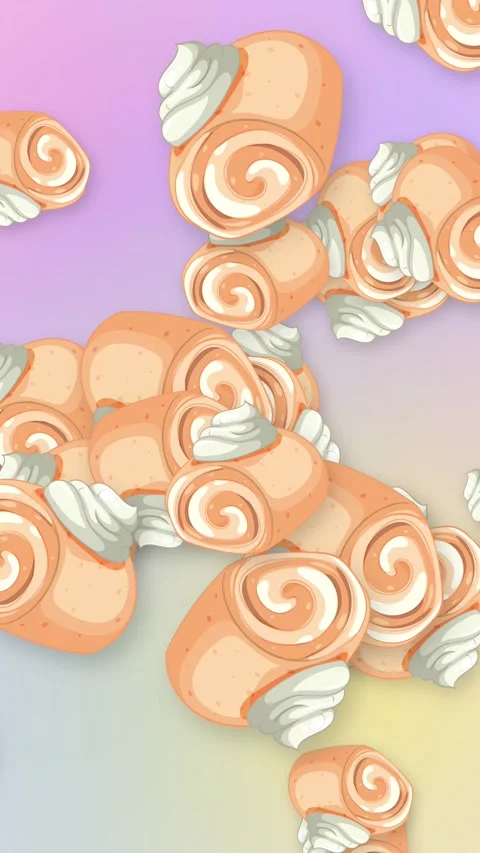 Animated Swiss Roll Dessert Objects Bursting Over Pastel Mesh Background Video stock 345703533