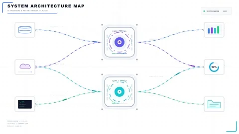 Animated System Architecture Network Flow with Gradient Nodes and Direction.. Video stock 339400186