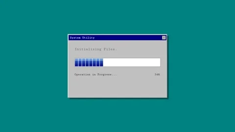 Animated system utility dashboard interface isolated on blue teal background Stock Footage 346566417