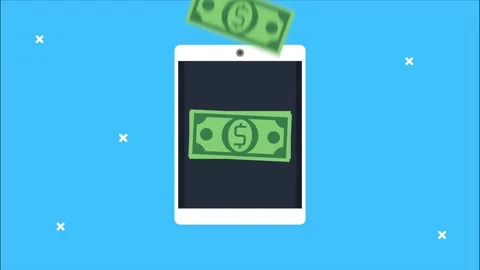 Animated tablet display showing digital money transfer and secure payment s.. Stock Footage 333898201