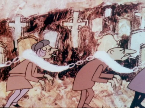 Animated tale about people being locked in addiction, United Kingdom, UK, 1967 Stock Footage 134035838