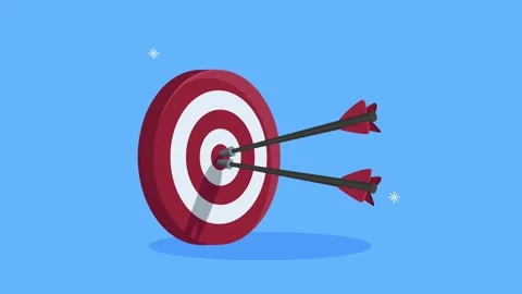 Animated target board with two arrows hitting center on blue background for.. Vídeos de archivo 334263357