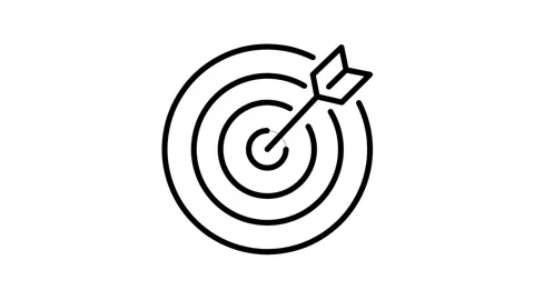 Animated target icon with arrow hitting bullseye, minimalist line motion Stock Footage 347648795