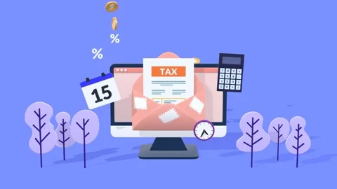 Animated Tax Form on Computer with Calculator and Calendar for Finance. Видео 316572550