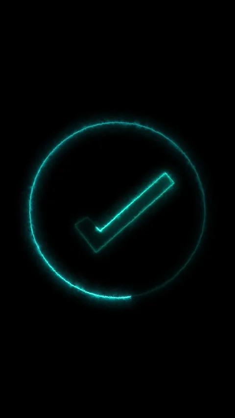 Animated teal checkmark neon circle vertical video loop perfect for approva.. Video stock 344282521