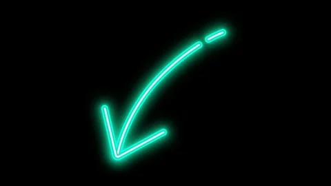 Animated teal neon arrow icon pointing down left direction on black background Stock Footage 333727299