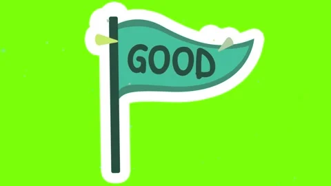 Animated teal pennant flags with good text label against vibrant bright green 스톡 동영상 346122064