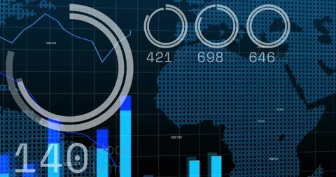 Animated tech dashboard getting data driving bars rising gauge filling line Stock Footage 331757155