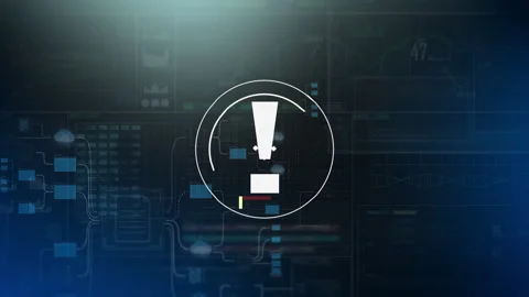 Animated technology background featuring a bold exclamation mark inside circular Stock Footage 328698407