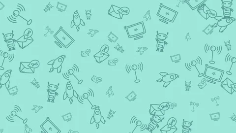 Animated Technology Doodle Pattern. Seamless Loop with Bouncing Robot, Rock.. Stock Footage 319714476